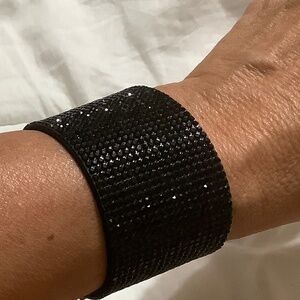 Cuff bracelet with black crystals  and gunmetal clasp